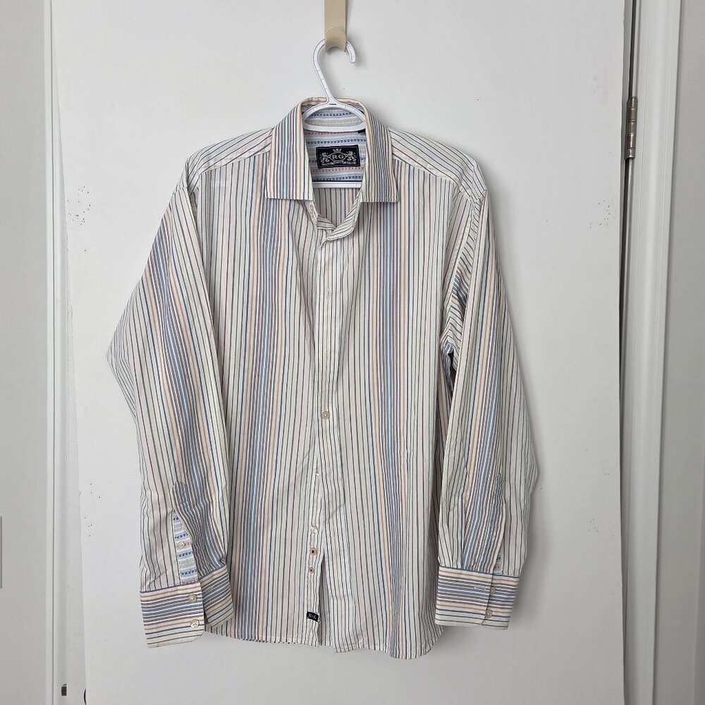 VTG Robert Graham London Strip Shirt Contrast Cuff Men XL